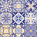 Collection of 9 ceramic tiles in turkish style. Seamless colorful patchwork. Endless pattern can be used for ceramic tile